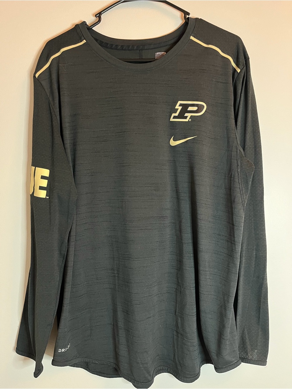 Nike Purdue Boilermakers Long Sleeve Dri-Fit T-Shirt Dark Gray Men’s Large